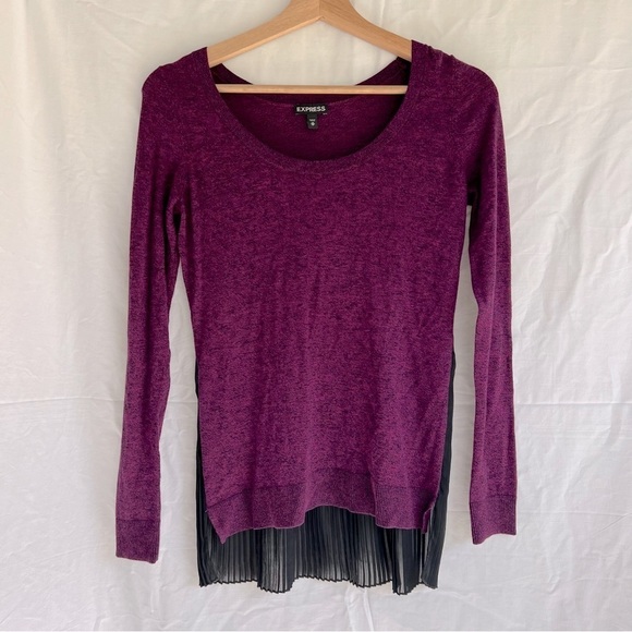 Express Mixed media sweater with pleated back tail purple black size xs - Picture 1 of 9